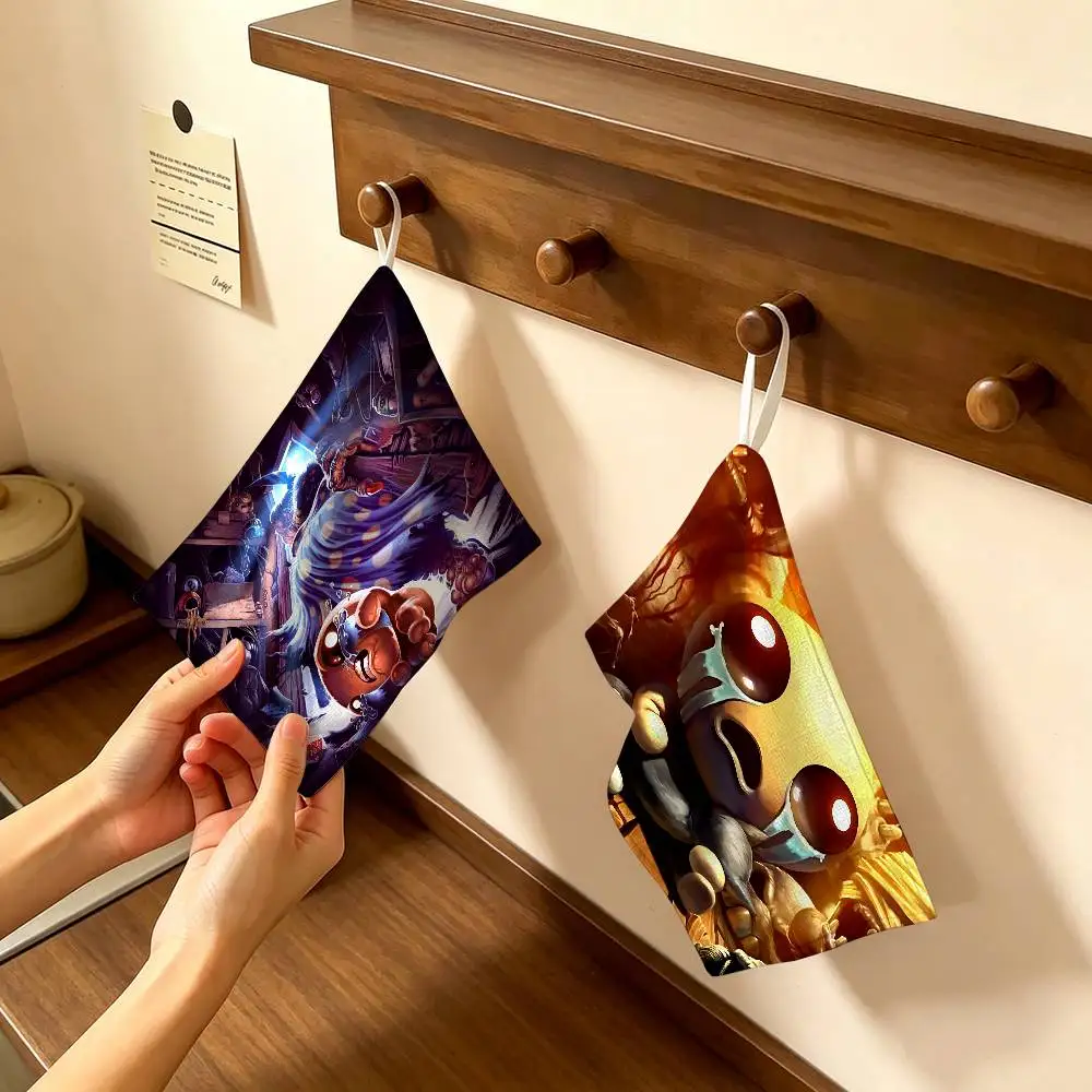 Binding Of Isaac Anime Polyester Cotton Hanging Kitchen Towel, Skin Friendly Hand Wiping Towel for Hotel Cafe Household