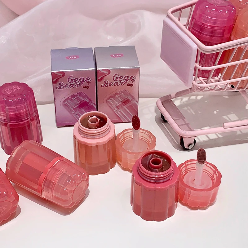 Gege Bear Dual-Color Solid Lip Jelly Cannel Mirror Lip Glaze, Watery Light Lip Gloss, Hydrating Moisturizing, Long Lasting