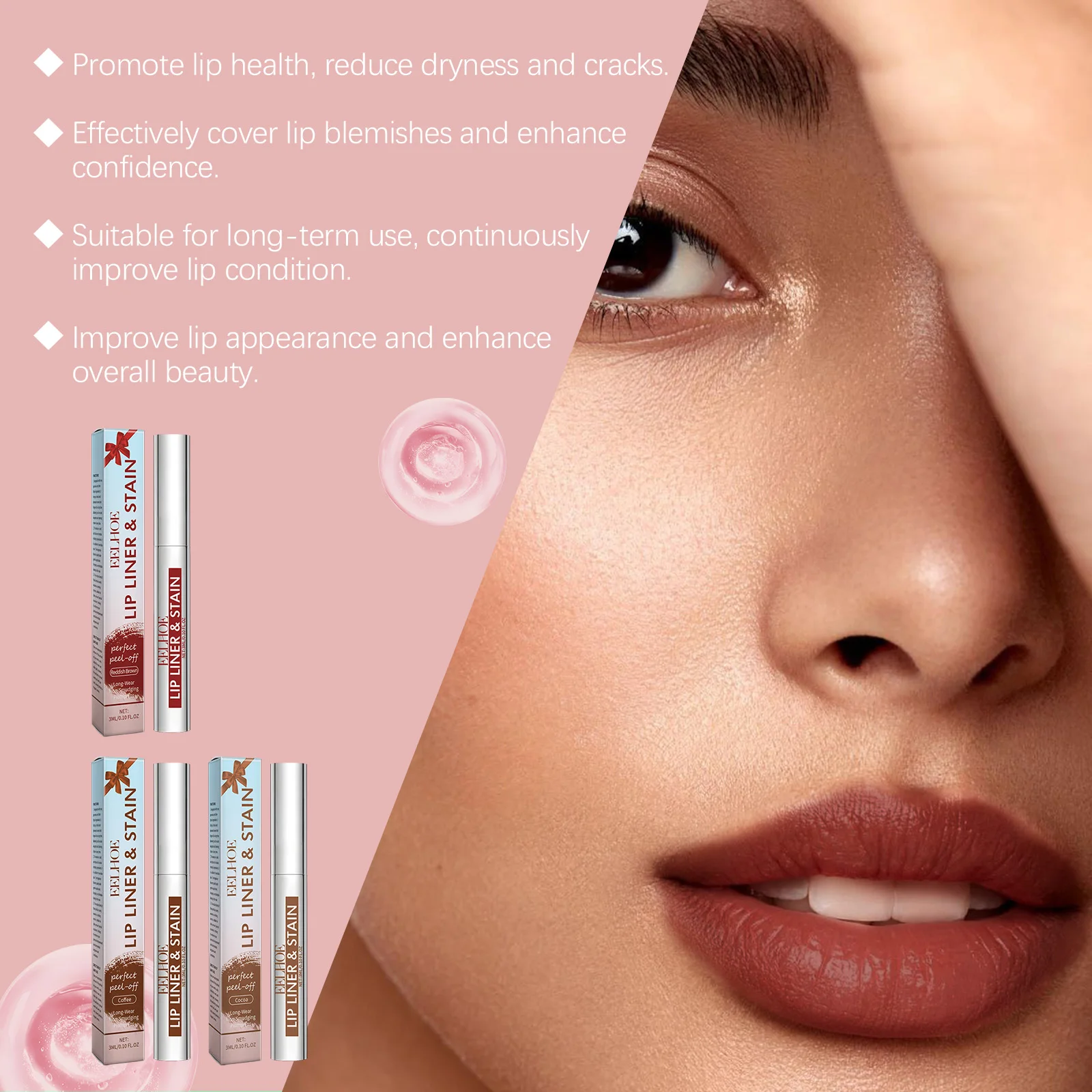 EELHOE Peel Off Lip Liner Natural Waterproof Long Lasting Non-Stick Lip Stain Matte Lip Gloss 3 Colors Lipliner Makeup Cosmetics