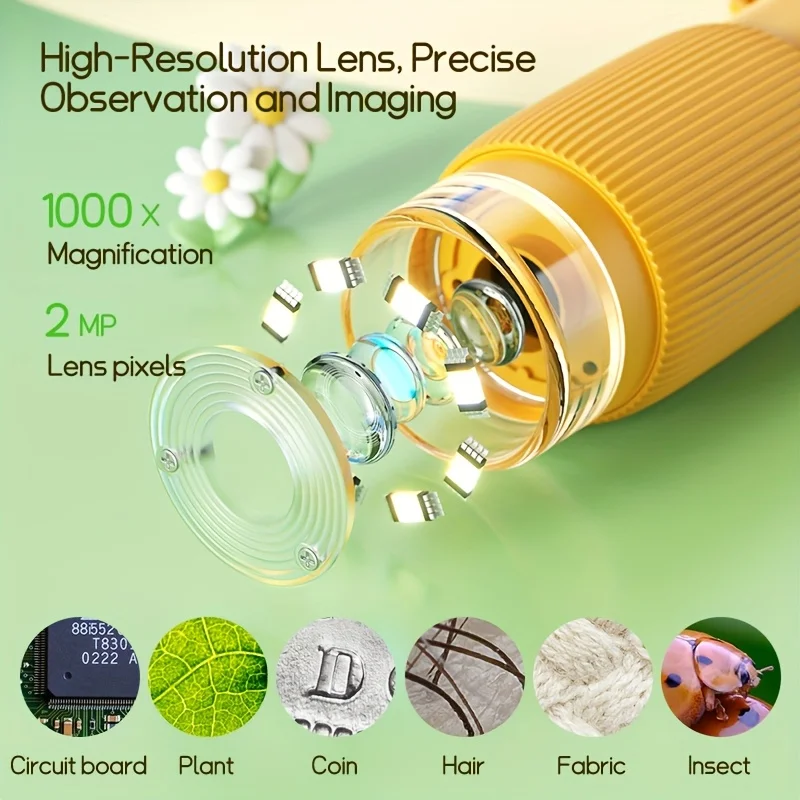 مجهر رقمي جديد للأطفال 2 بوصة شاشة IPS 1000 عدسة مكبرة مجهر جيب عالي الدقة