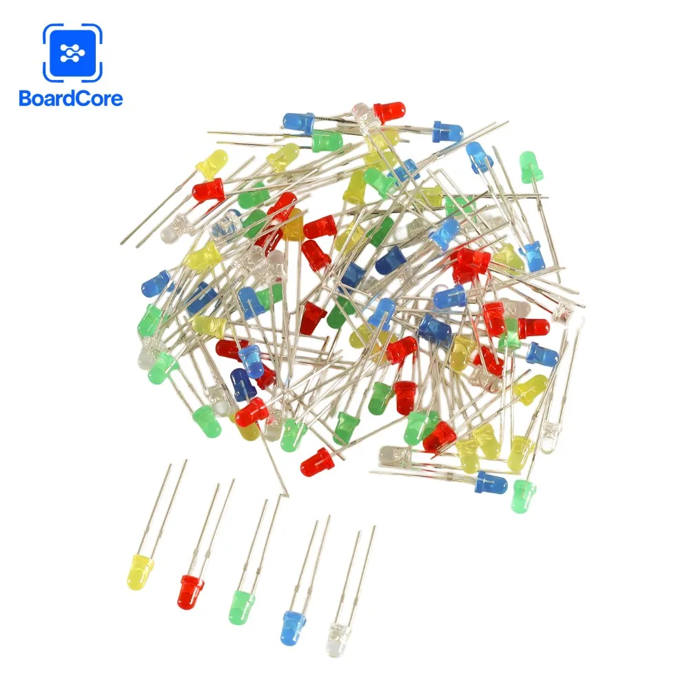 100PCS/lot F3 3mm Ultra Bright LED Diode Kit 5 Colors Red/Yellow/Blue/Green/White Round Led Lights Diodes for DIY Electronics