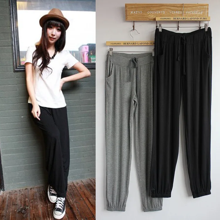 

Весенне-летние женские повседневные брюки больших размеров, тонкие спортивные брюки для йоги, свободные, утягивающие, длиной до щиколотки, из модала, с высокой талией, фасон «фонарик»