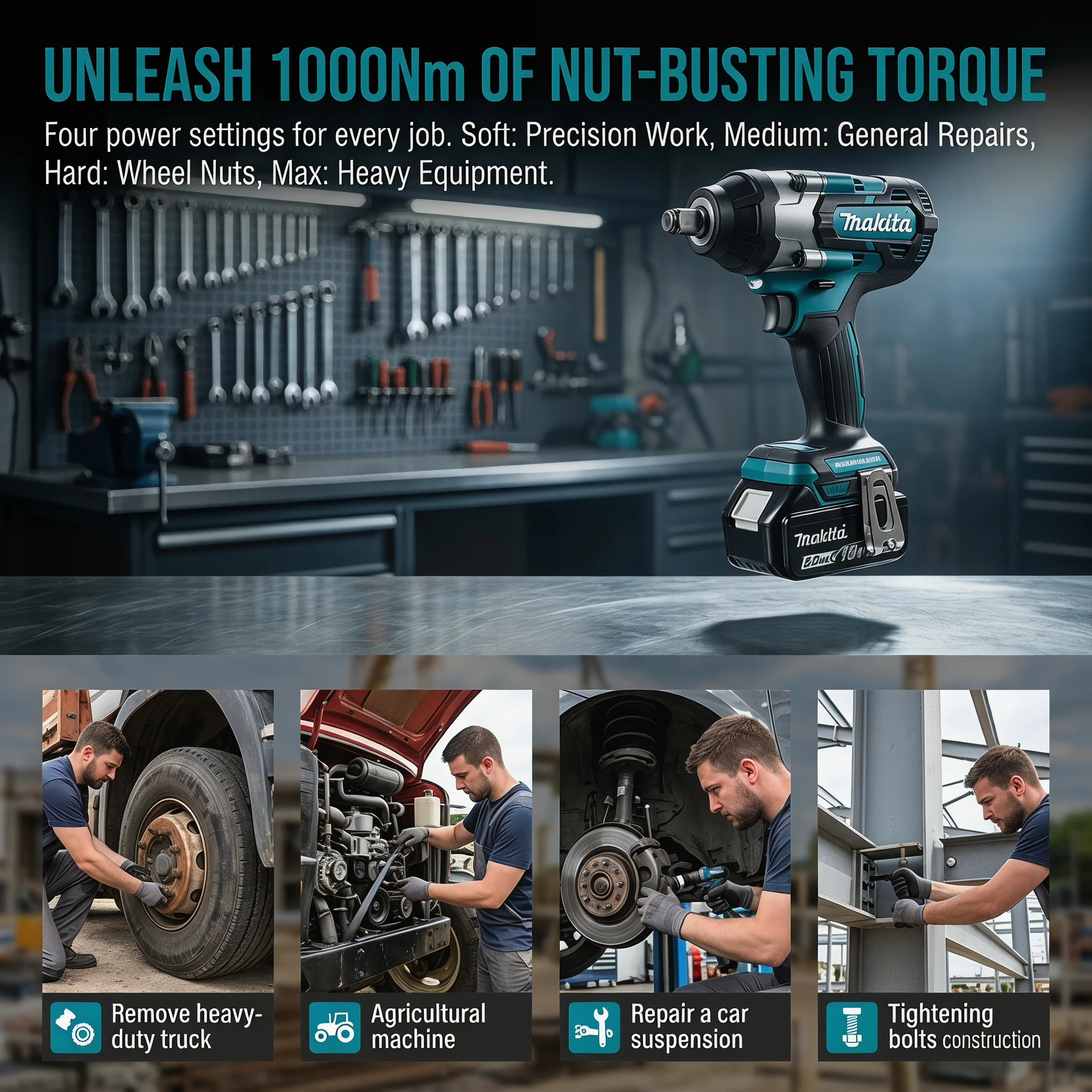 Makita DTW700 18V Brushless 1/2 Inch Impact Wrench 1000N·m Nut Busting 4 Speed Auto Stop for Auto and Heavy Repair - view 6