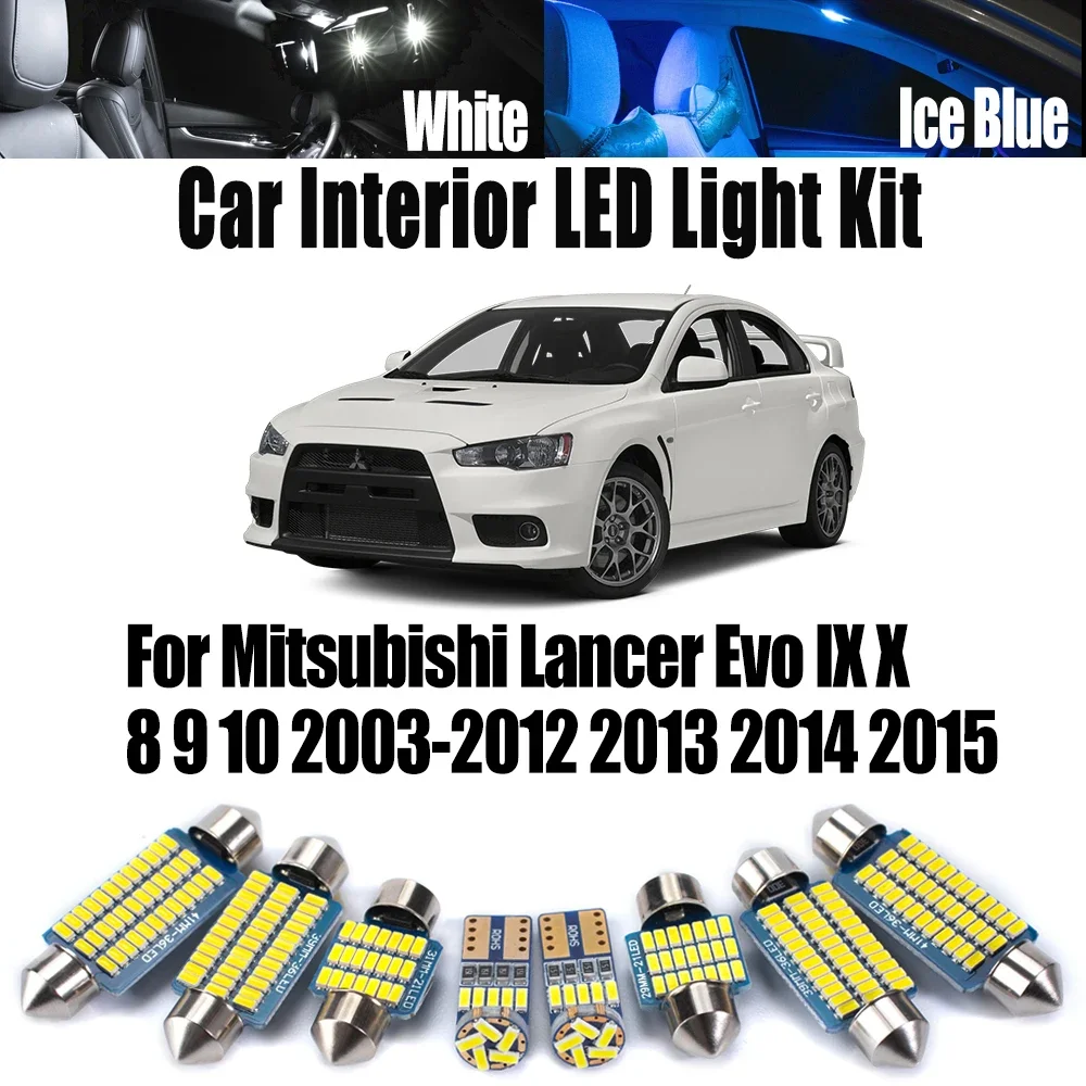 

8 шт. комплект светодиодных внутренних купольных светильников Canbus для автомобиля Mitsubishi Lancer Evo IX X 8 9 10 2003-2013 2014 2015 автомобильные лампы для чтения