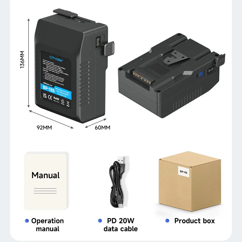Batteria con attacco Palo V per Sony Li-ion V-Lock BP Batteria per videocamera Trasmissione Video Luce Blackmagic URSA Mini Pror