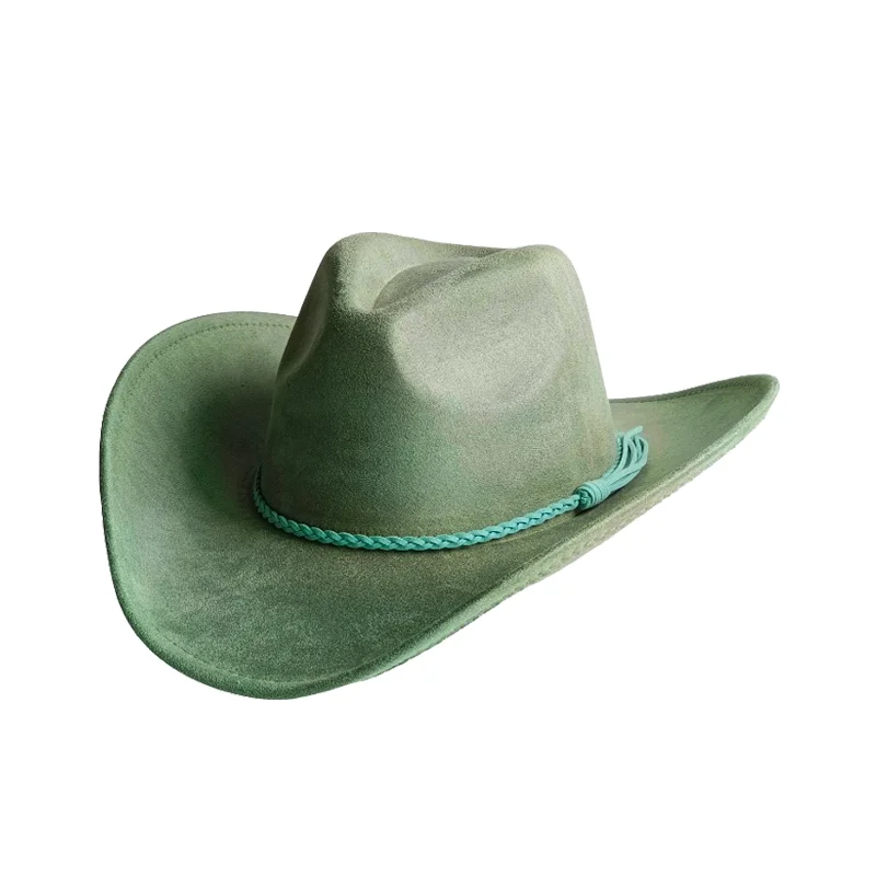 Pickle Green Suede Cowboy Hat Wide Brim Jazz Panama Hat Unisex Women's Hat Wide Brim Cowboy Hat Women's Hat Cowboy Hat