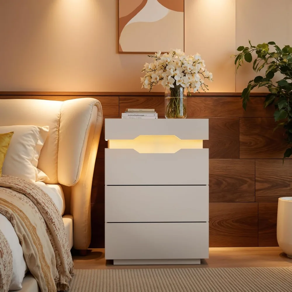 

Nightstands, Set of 2 or 1 with Charging Station and Sliding Top, Side Table Large Capacity, Bedside Table 3 Drawer for Bedroom