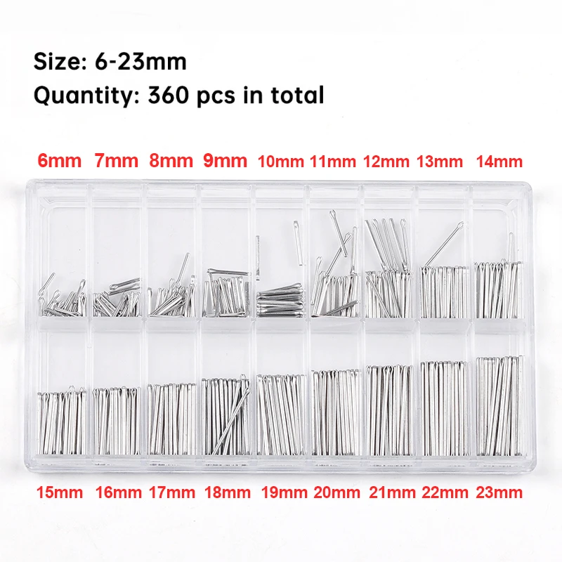 360PCS 6-23mm Stainless Steel Watchband Split Pins Watch Connecting Pins Bracelet Link Pin Cotter Bar Assortment Accessory