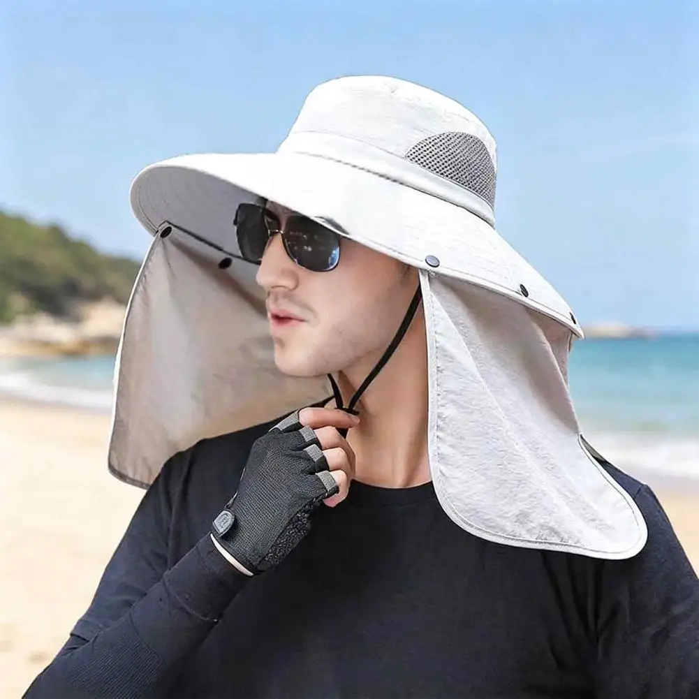 Breathable Mesh Fishing Hat Breathable Wide Brim Sun Hat with Neck Flap Uv Protection Fishing Hat for Men Women for Mountain