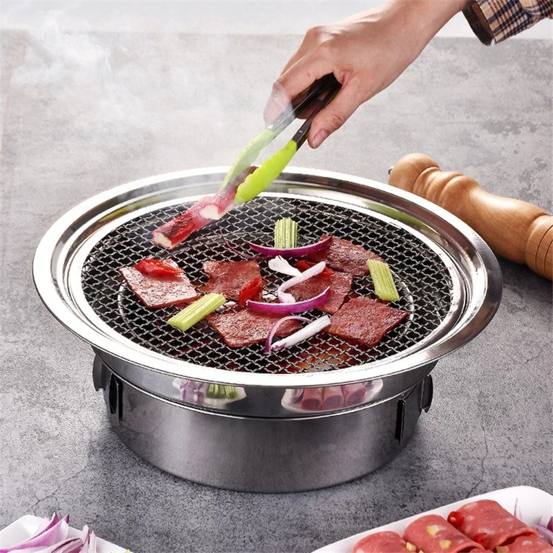 Stainless Steel Charcoal Barbecue Grill Korean Non-stick Barbecue Grills Portable Outdoor bbq grill Round Carbon Barbecue Stove