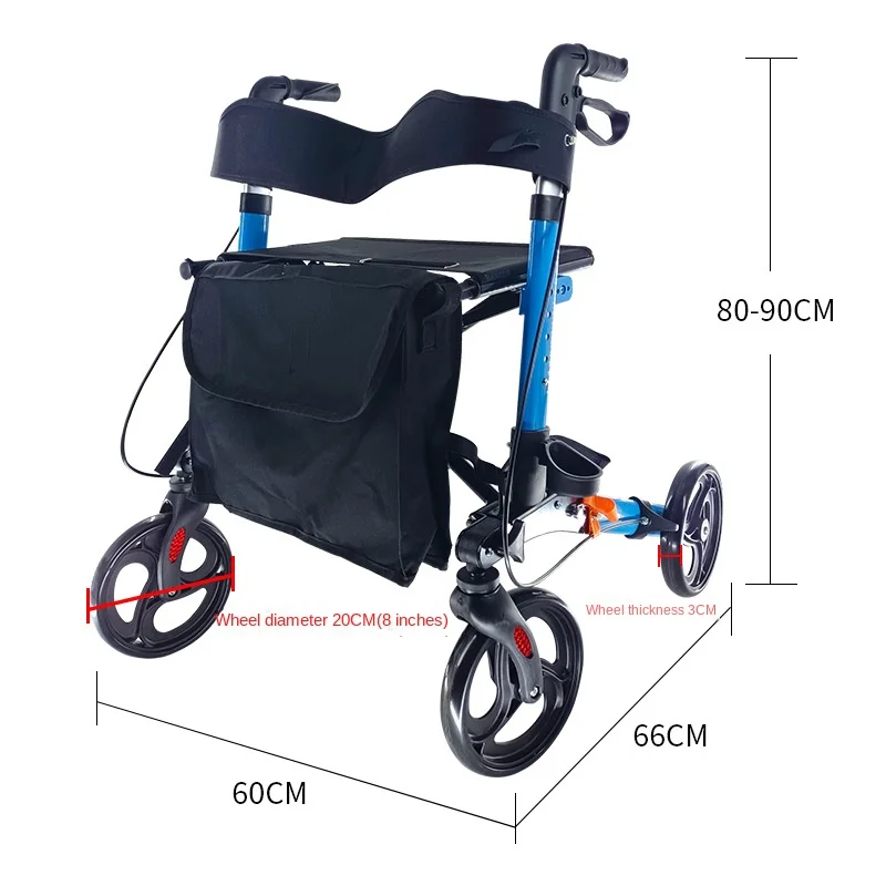 Elderly four-wheel walkers, elderly out shopping carts, home with brakes, with cushions, storage bags, walkers