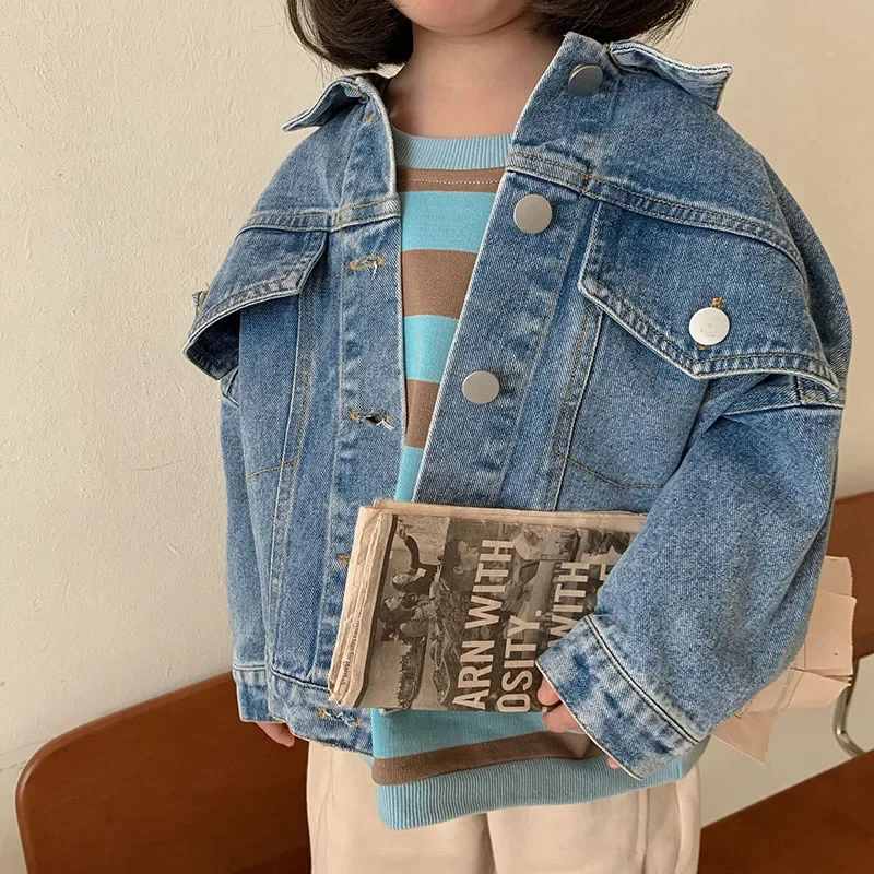 2024 spring new Kids Jacket Girls Denim Coat Single Breast Boys Jacket Turn Down Collar Outfit