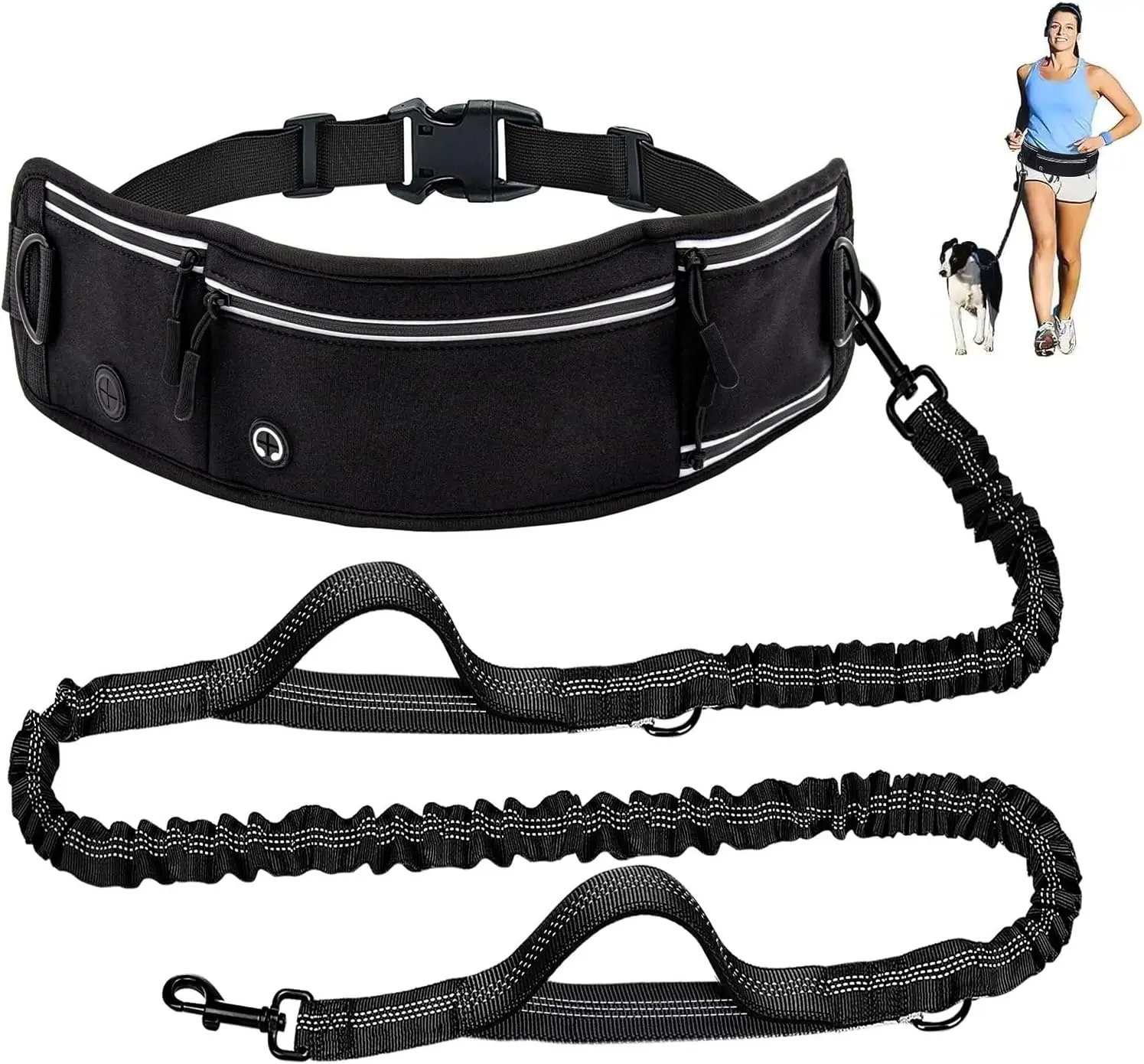 

Hands Free Dog Leash with Waist Bag for Large Dog Walking, Shock Absorbing Bungee Leash with Zipper Pouch for Running