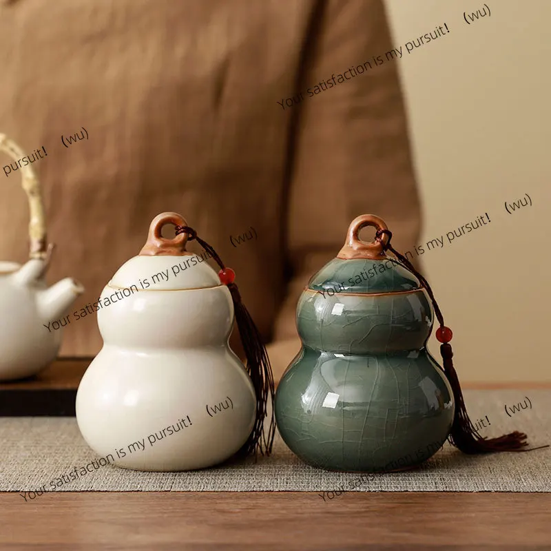 Tea can, ceramic sealed jar, Fulu gourd jar, traditional Chinese medicine powder storage jar, gift box, gifts for elders