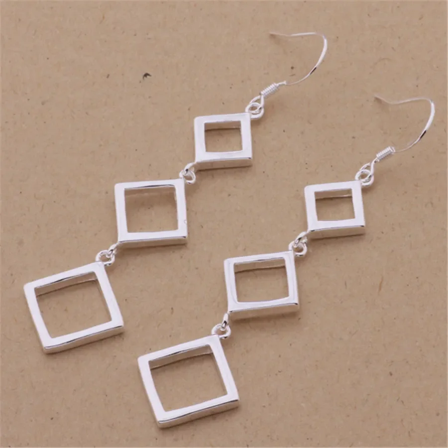 Street all-match 925 Sterling silver Pretty Square long earrings for women luxury designer jewelry fashion party wedding gifts