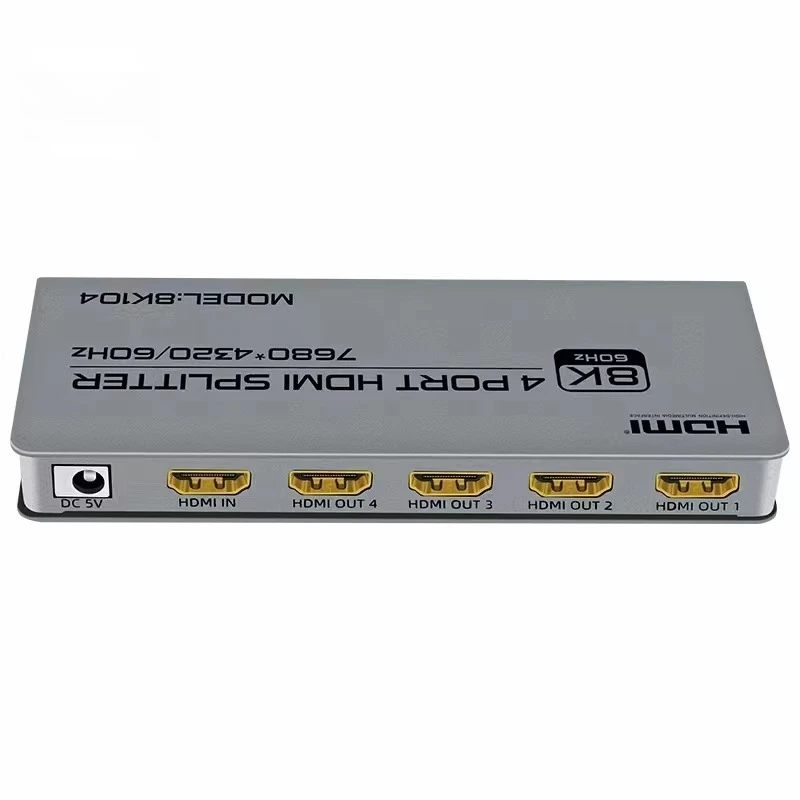 FJ-8K104  8K Four Port HDMI Splitter 1 in 4 Out 7680*4320@60Hz HDMI2.1 4 Screens Together Sharing Audio Video Accessories