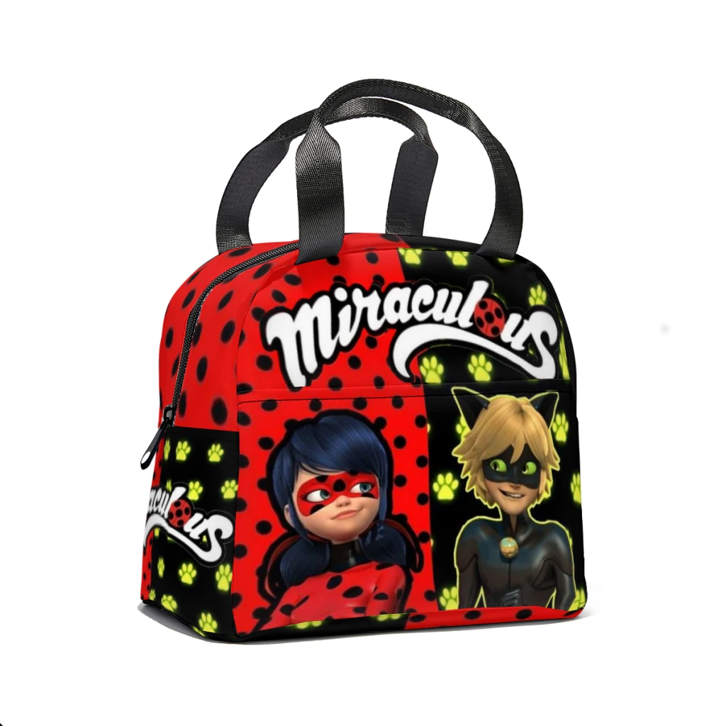 Cartoon-Miraculous-Lady Lunch Bag für die Schule wasserdichte Picknick Wärme kühler isoliert Lunchbox Frauen Kinder Einkaufstaschen