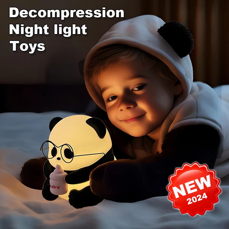 Lampu LED dekorasi malam anak, lampu Panda, lampu malam LED, Sensor sentuh, lampu tidur bayi, dekorasi kamar tidur anak, mainan dekompresi kartun 7 warna