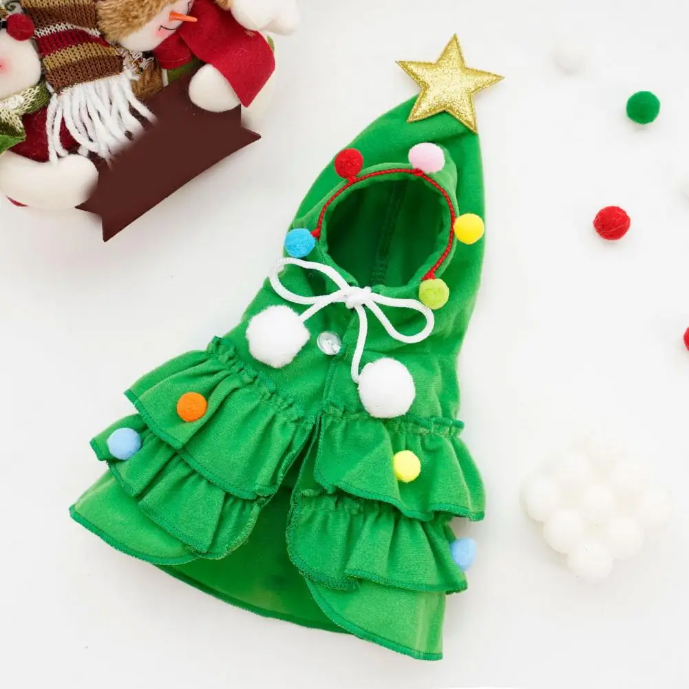 Dog New Year Cape Adjustable Pet Cloak Festive Pet Christmas Cloak Plush Ball Star Decor Ruffle Hem Costume for Winter for Dogs