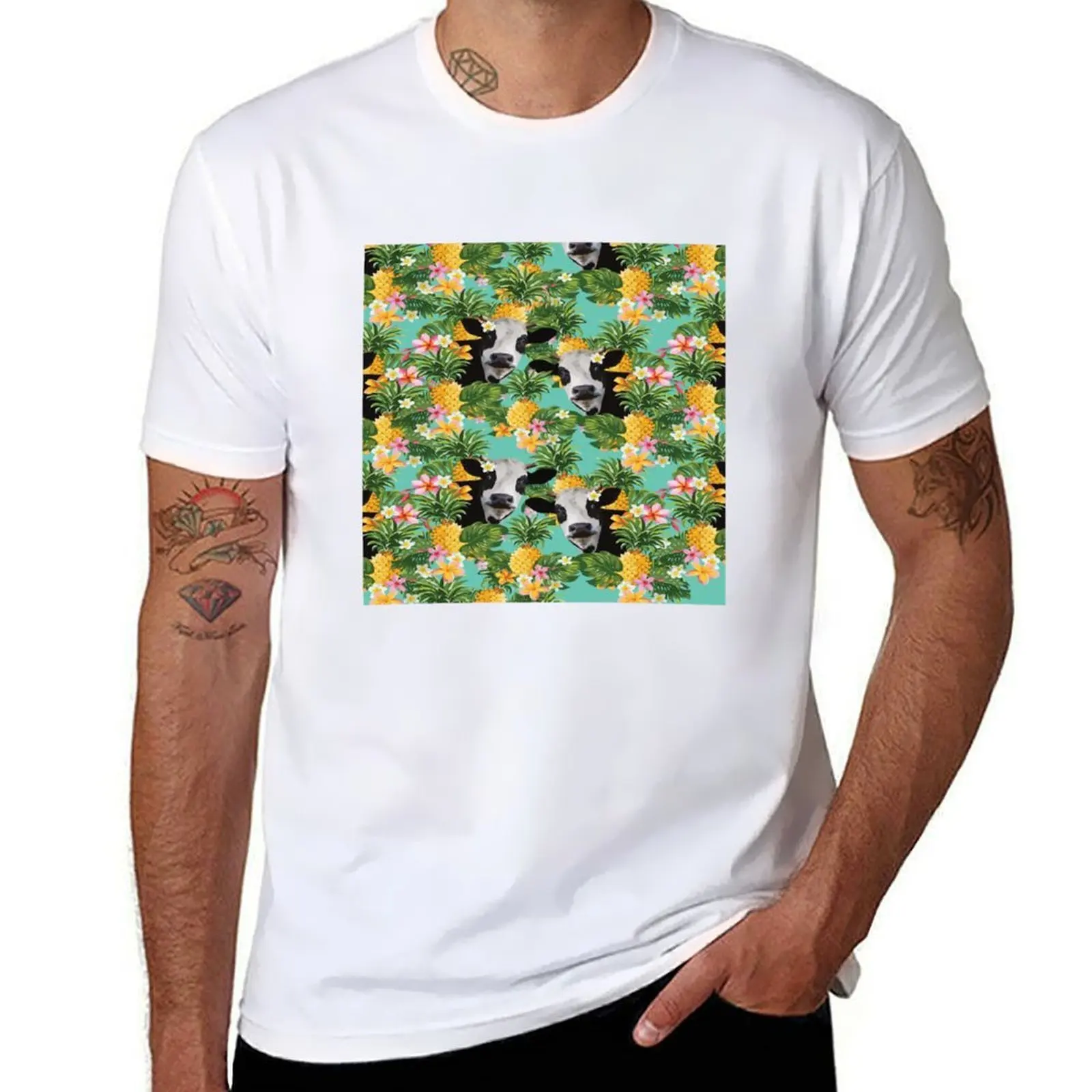 

Tropical Pineapple Cow Pattern T-Shirt man t shirt cotton t shirts for man cotton T-Shirt