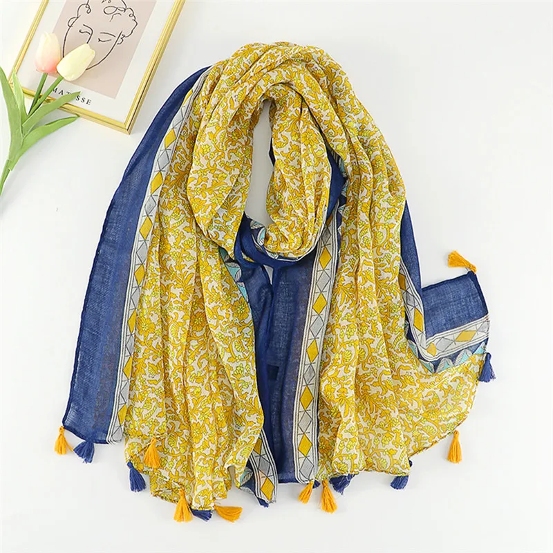 Soft Thin Scarf Viscose Women Bohemian Design Print Shawls Wrap Female Geometric Blanket Long Bufandas Muslim Stole 2022 Fashion