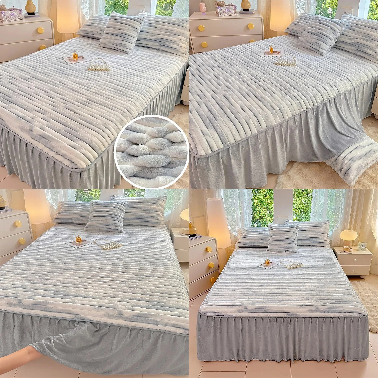 Bonenjoy Winter Warm Plush Bed Skirt Thicken Soft Bedspread Bed Linen Cover No Pillowcase