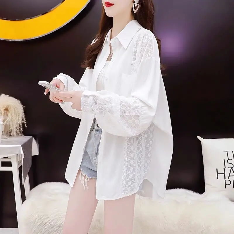 

Long Sleeve Shirts Womens Chiffon Puff Sleeves Tops Button Down Polka Dot Slim Fit Preppy Feminine Minimalist Retro French Style