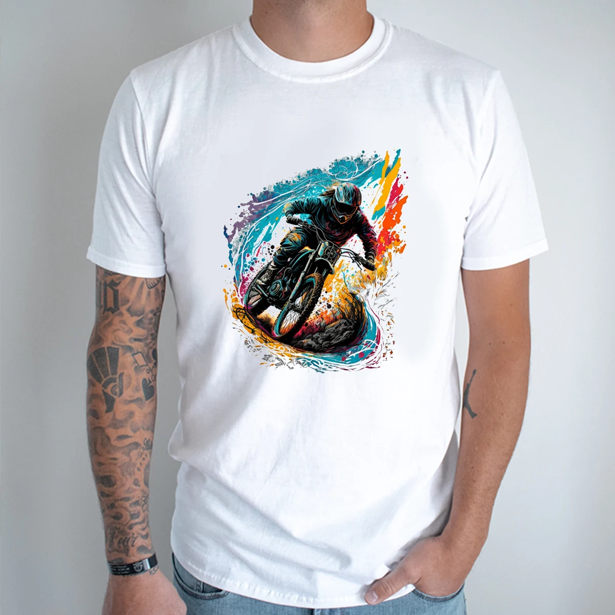 Riding The Mountain Trails, Bicycle Graphic Prints Tshirt Men Fashion Casual Men'S Clothing Summer Youth Boys' T-Shirt,White Top