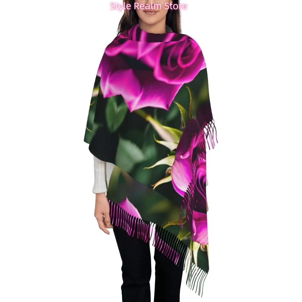 

Шарф из полиэстера с принтом фиолетовых роз, дышащий модный аксессуар для путешествий и повседневной носки