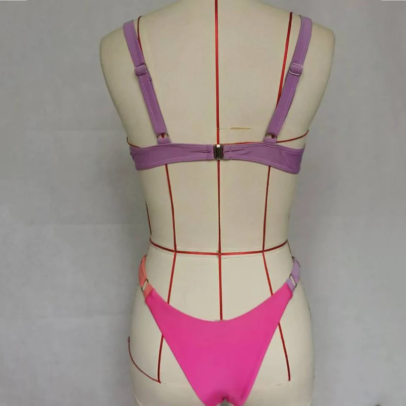 BEACHCICI-Conjunto de bikini de 2 piezas, Top con hebilla y espalda descubierta, cuello en V, Tirantes ajustables, contraste, informal, Sexy, Verano