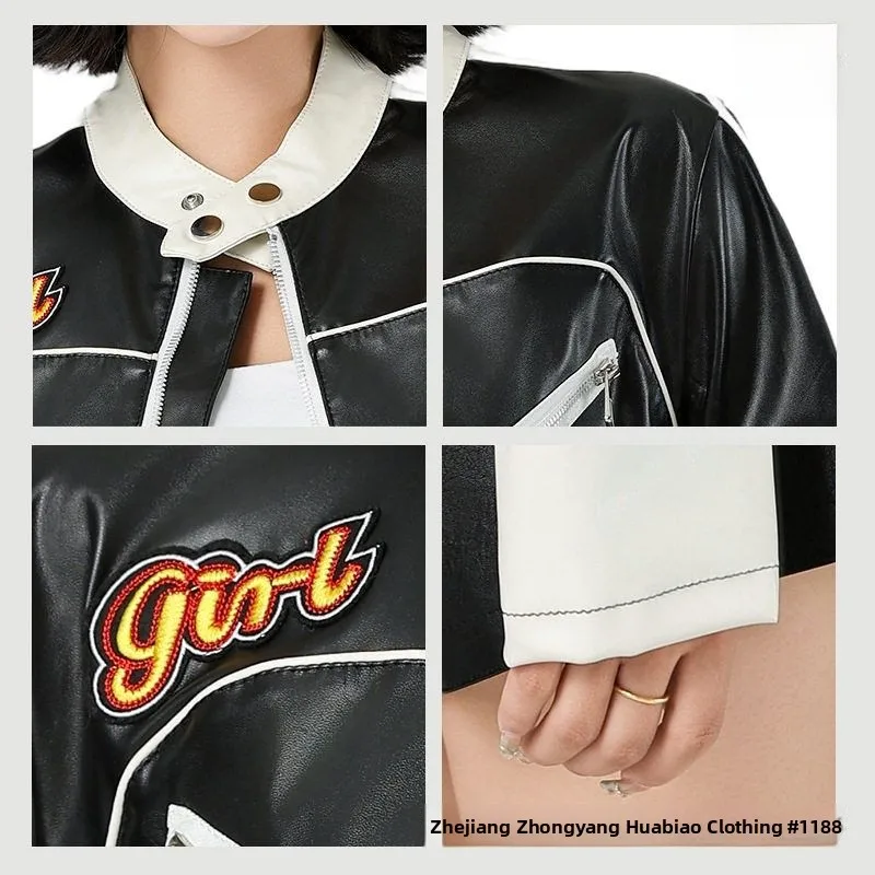 เสื้อแจ็คเก็ตหนังสังเคราะห์แบบมีซับในสำหรับผู้หญิง สไตล์นักขี่มอเตอร์ไซค์ ดีไซน์สีสันสดใส แฟชั่นทันสมัย เหมาะสำหรับฤดูหนาว