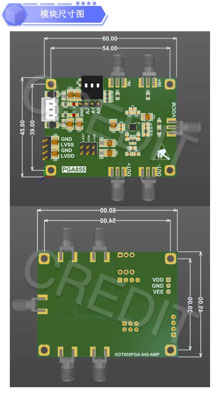 PGA855 Programmable Instrumentation Amplifier Low Noise High Input Impedance Amplifier 1/2/4/8/16 Gain Gears