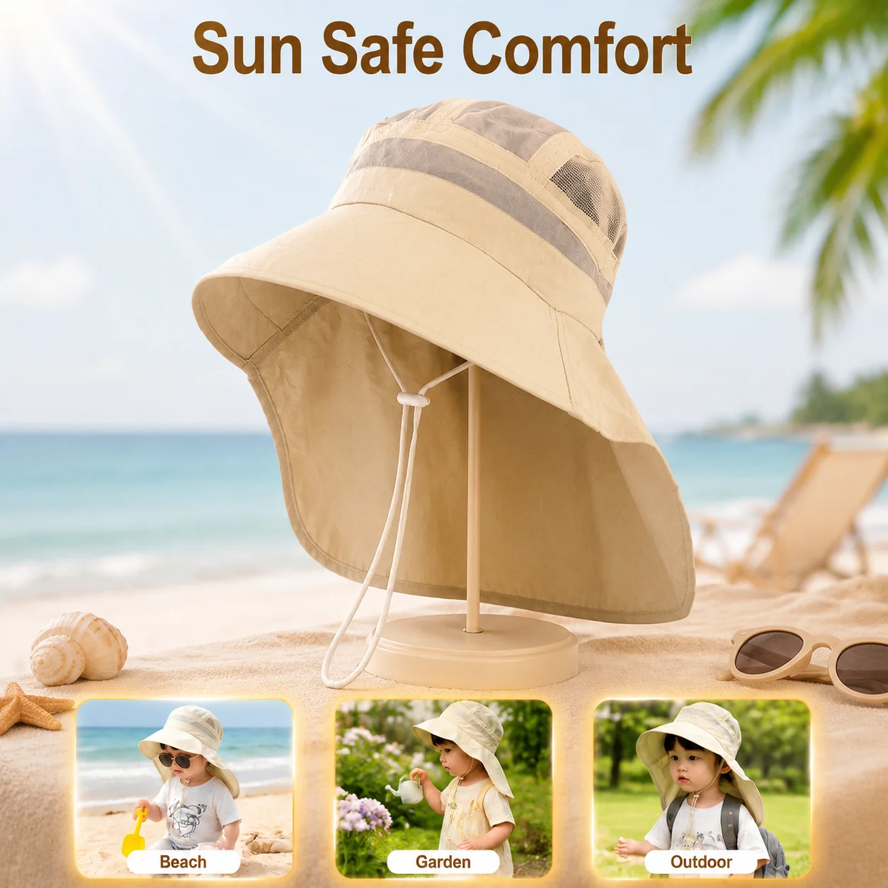 

Quick Dry Thin Kids Sun Hat Wide Brim Neck Shield Bucket Cap Unisex Toddler Headwear Outdoor UV Block Gear for Baby Spring