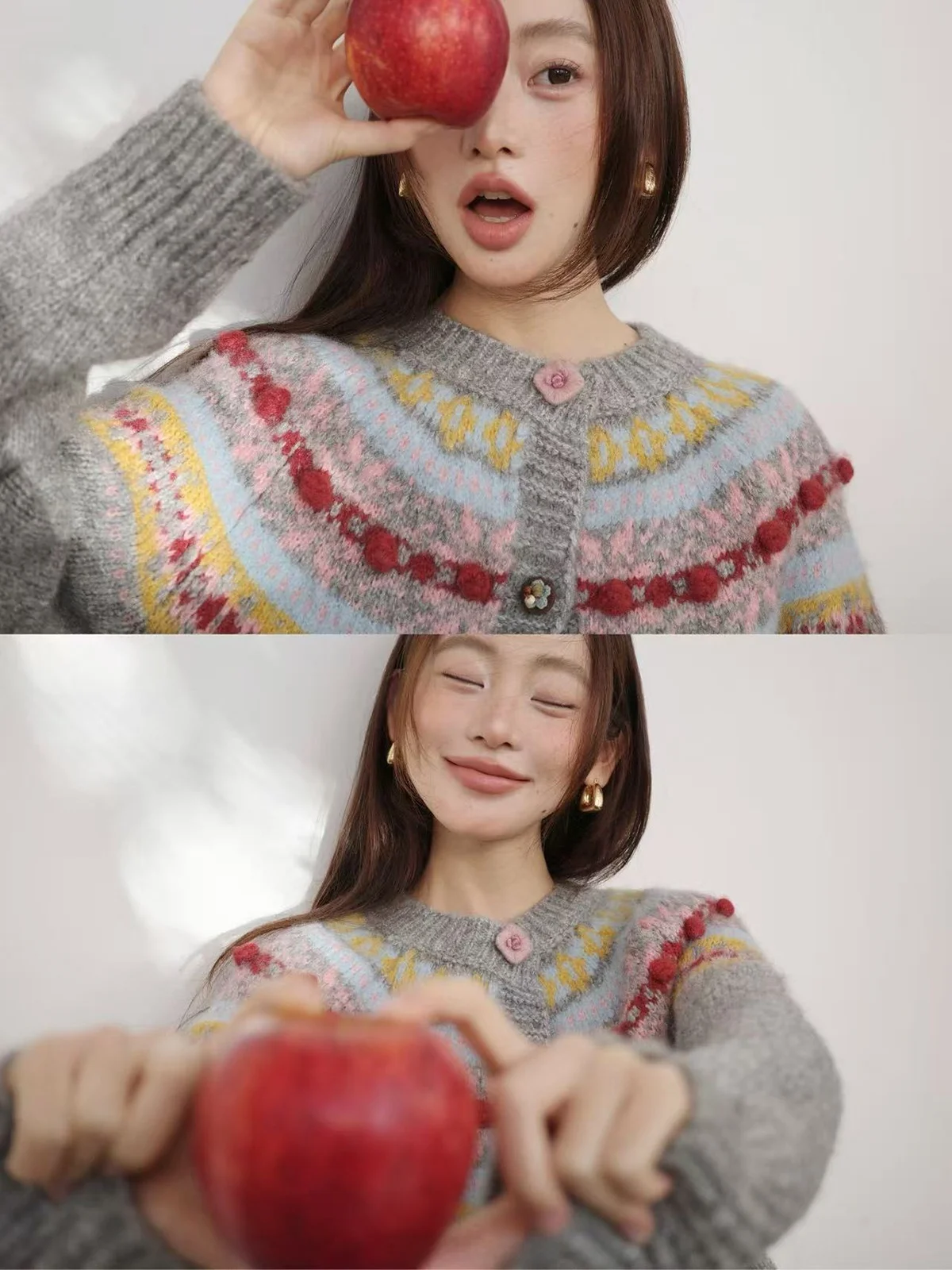 

Soft Knitted Flower Design Sweater Cardigan Casual Sle Women's Faion Spring Autumn Independent Bug 25aw Feil Island Art M...