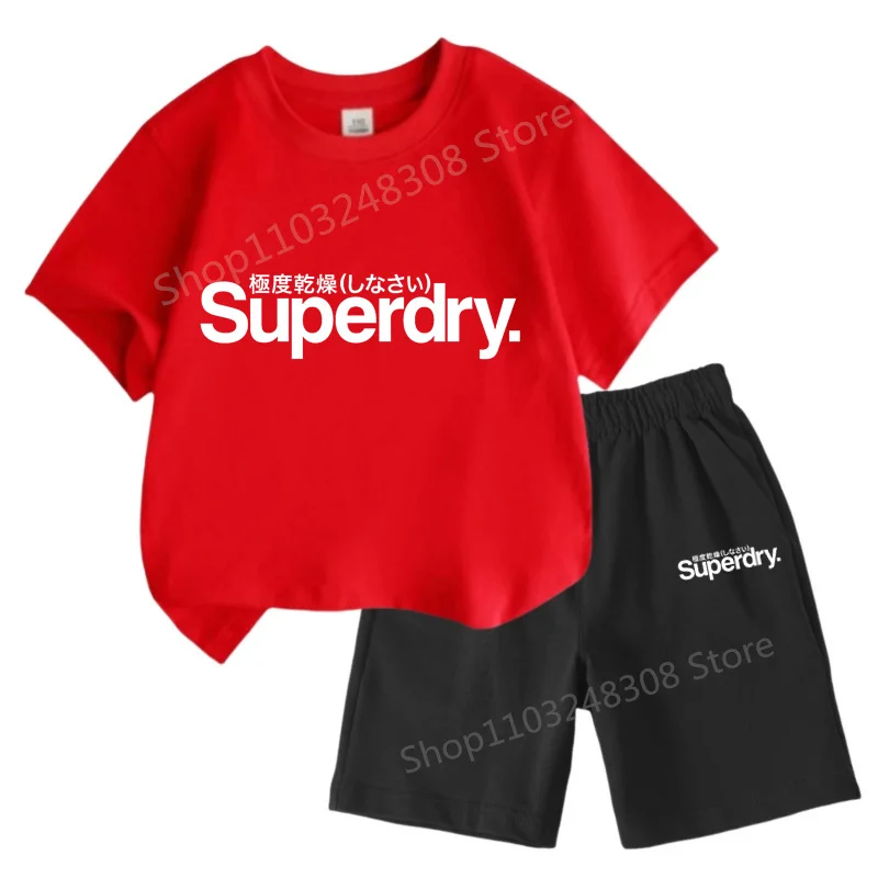 New Pattern Kids Sets T-Shirt Boys Girls Superdry 2d Printing Summer Cute Cotton Casual Suit Clothes Short Sleeve Tops