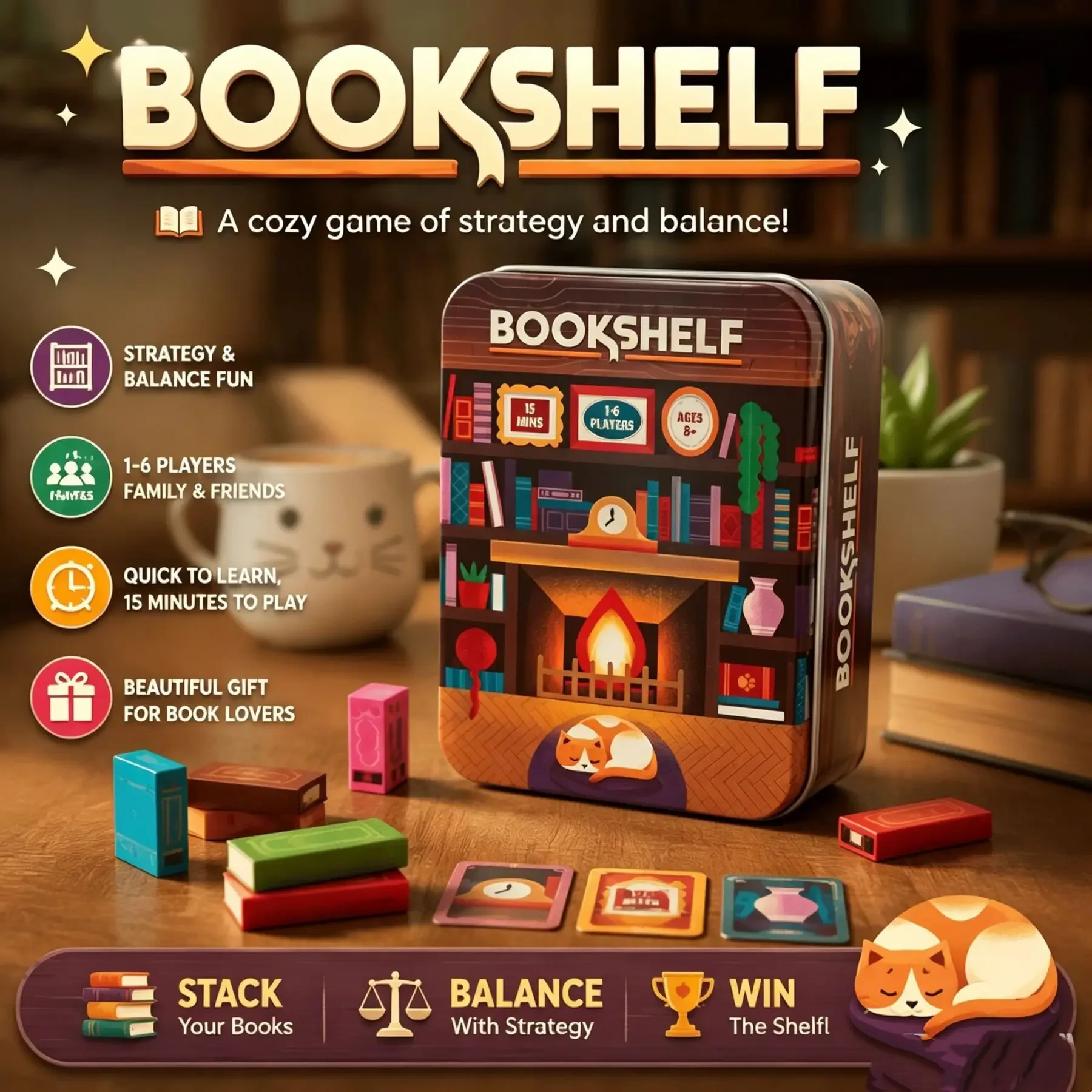 2026 New Bookshelf Cooperative Stacking Game Bookshelf Collaborative Stacking Game Party Toy