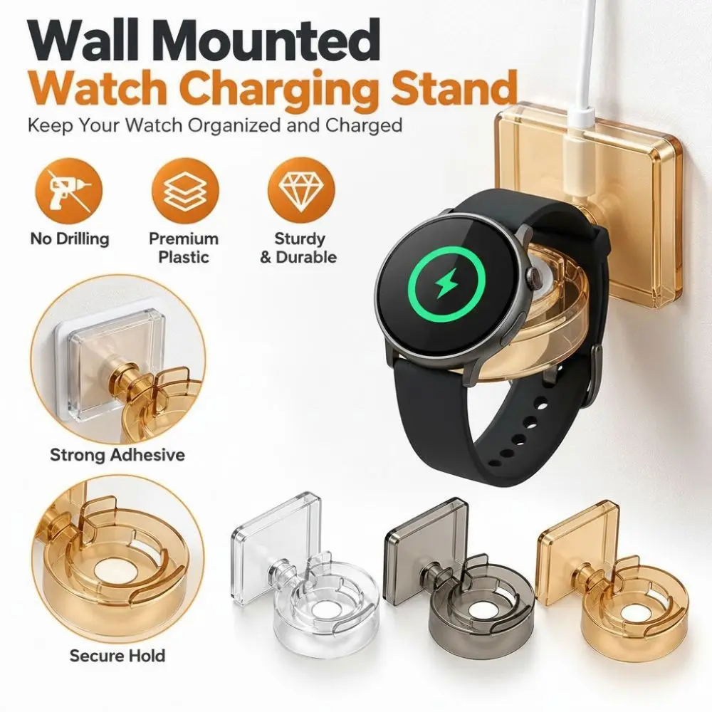 Wall Mounted Watch Charging Stand Adhesive Multi-Functional Watch Display Rack Rotating Transparent Watch Charging Station