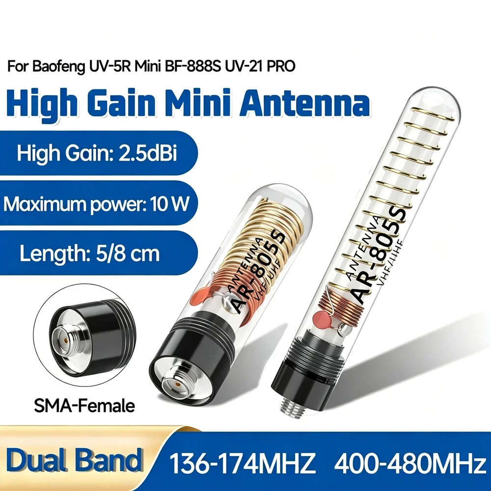 AR-805 Plus/805S Transparent High Gain Dual Band SMA-Female Long Range Antenna for Baofeng UV-5R UV-21 PRO Ham Radio
