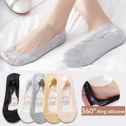 5 Pairs/Lot Women's Slippers Socks Invisible Boat Mesh Lace Thin Short Socks Female Summer Ankle Silicone No Show Socks Non-slip