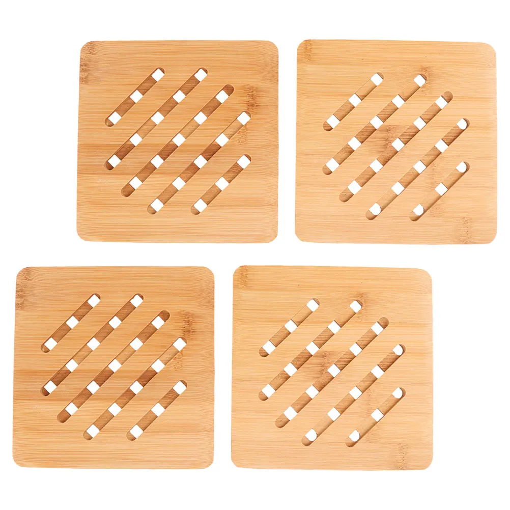 

4pcs Bamboo Coasters Heat Insulation Mats for Coffee Table Non Slip Drink Cup Mat Home Office Decorative Tableware