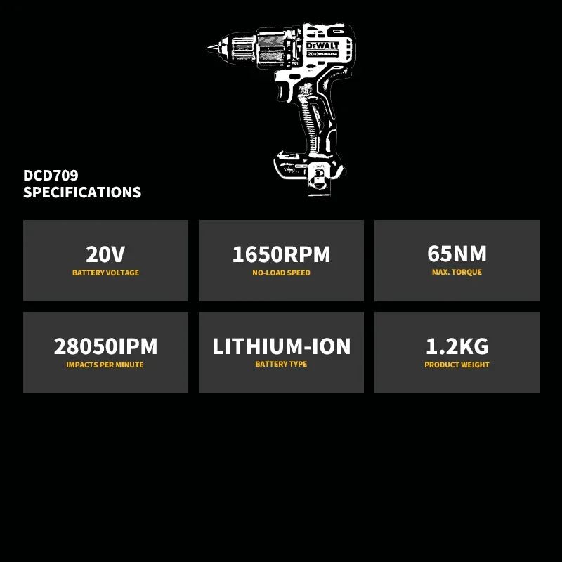 DEWALT DCD709 Cordless Compact Hammer Impact Drill Driver 20V Brushless Hand Electric Screwdriver Power Tools DCB118 DCB115