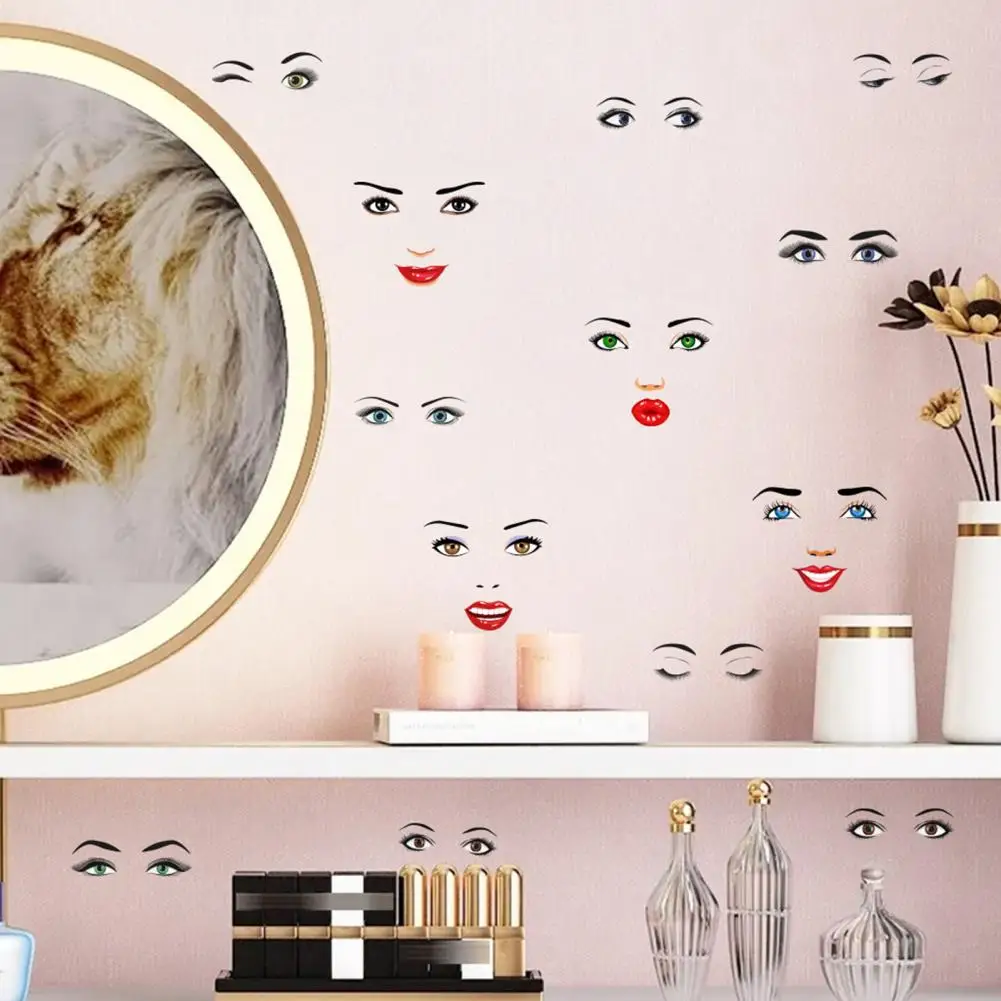 Autocollants faciaux durables, autocollants imperméables pour expressions faciales, autocollants en PVC auto-adhésifs pour travaux manuels, caractéristiques faciales pour femmes