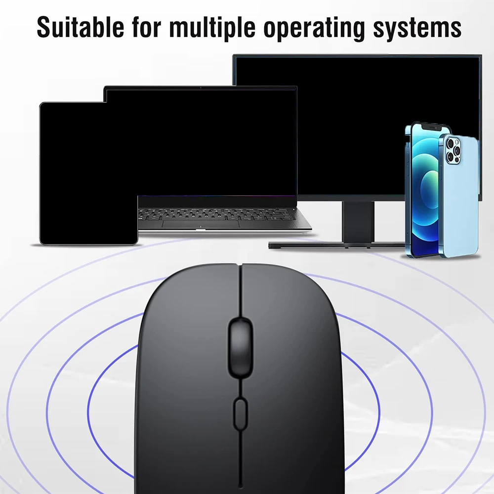 Mouse sem fio de modo duplo 2.4g e bt, recarregável, silencioso, sem fio, ergonômico, portátil, para jogos, pc, laptop, macbook, tablet