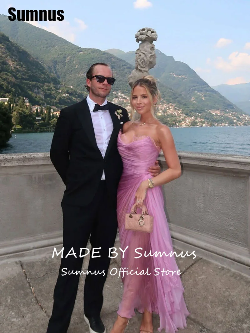 Sumnus Charming Mermaid Prom Dress Boat Neck Pleats Sleeveless Side Slit Party Dresses Ankle Length Evening Dress Customized image 2