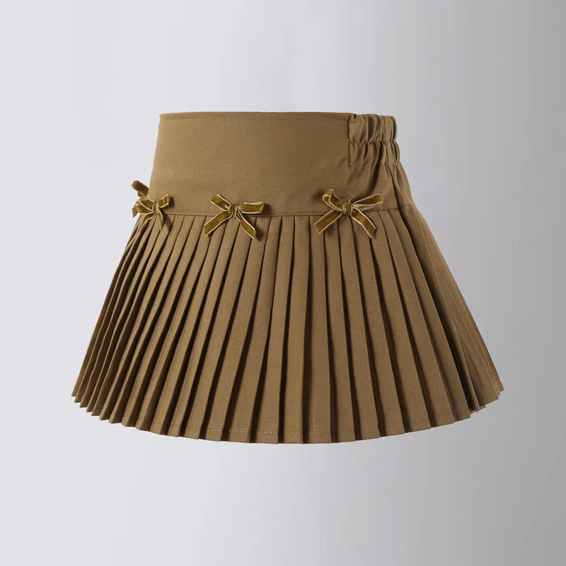 

Детские короткие юбки с высокой талией, юбки трапециевидной формы для девочек, детская плиссированная юбка с бантом, весенне-осенняя одежда для подростков в консервативном стиле
