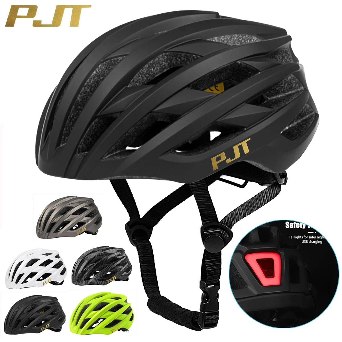 PJT Cycling Helmet Man Women USB Charging LED Light Helmet Road Mountain Bike Helmet Ultra light Rechargeable  Bicycle Helmet