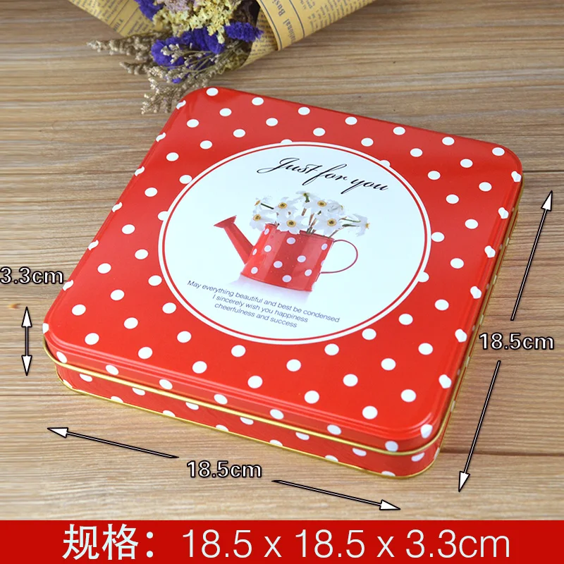 1PC Large Red Kettle Pattern Cookies Sealed Iron Box Square Baking Gift Packaging Box Home Festive Candy Tin Storage Container