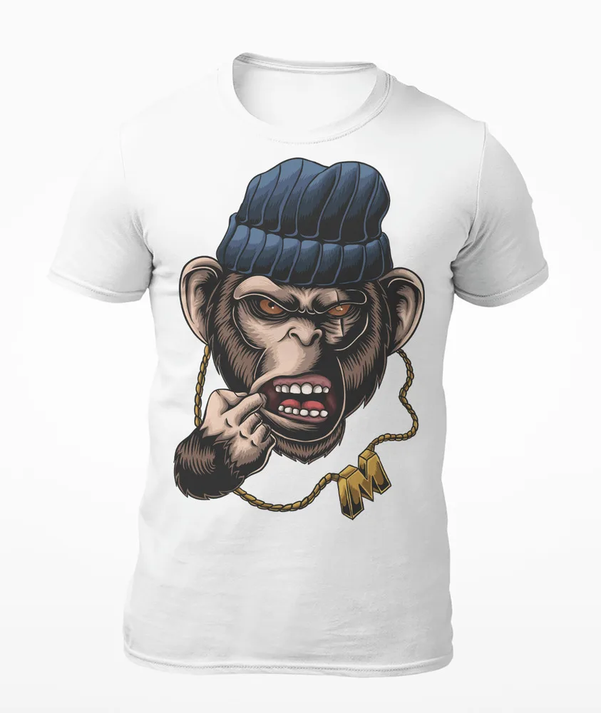 Angry Monkey Gangster With Gold Chain & Hat - Men's T-Shirt - Women's T-Shirt High Quality 100%Cotton Short Sleeve