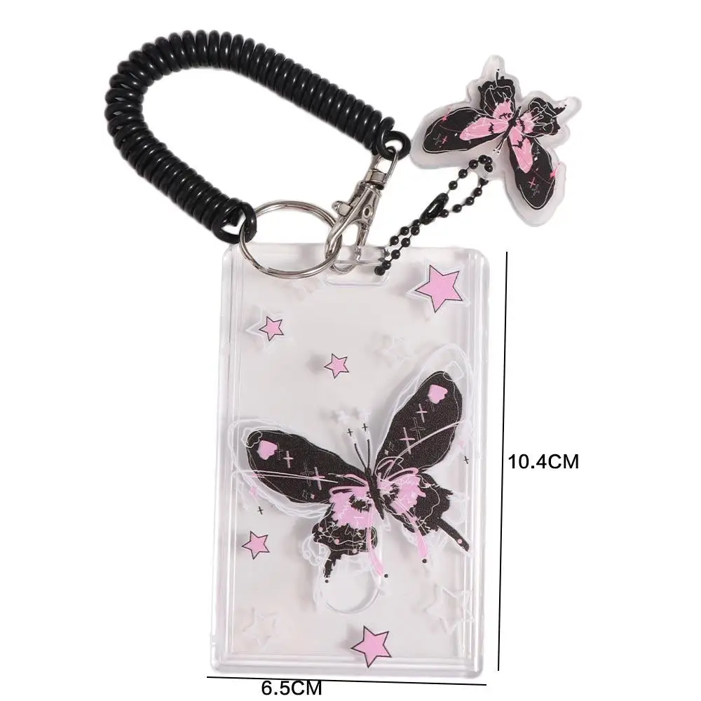 Card Sleeve Transparent Photocard Holder with Pendant ID Card Cover Butterfly Photo Protective Case Black Pink Acrylic