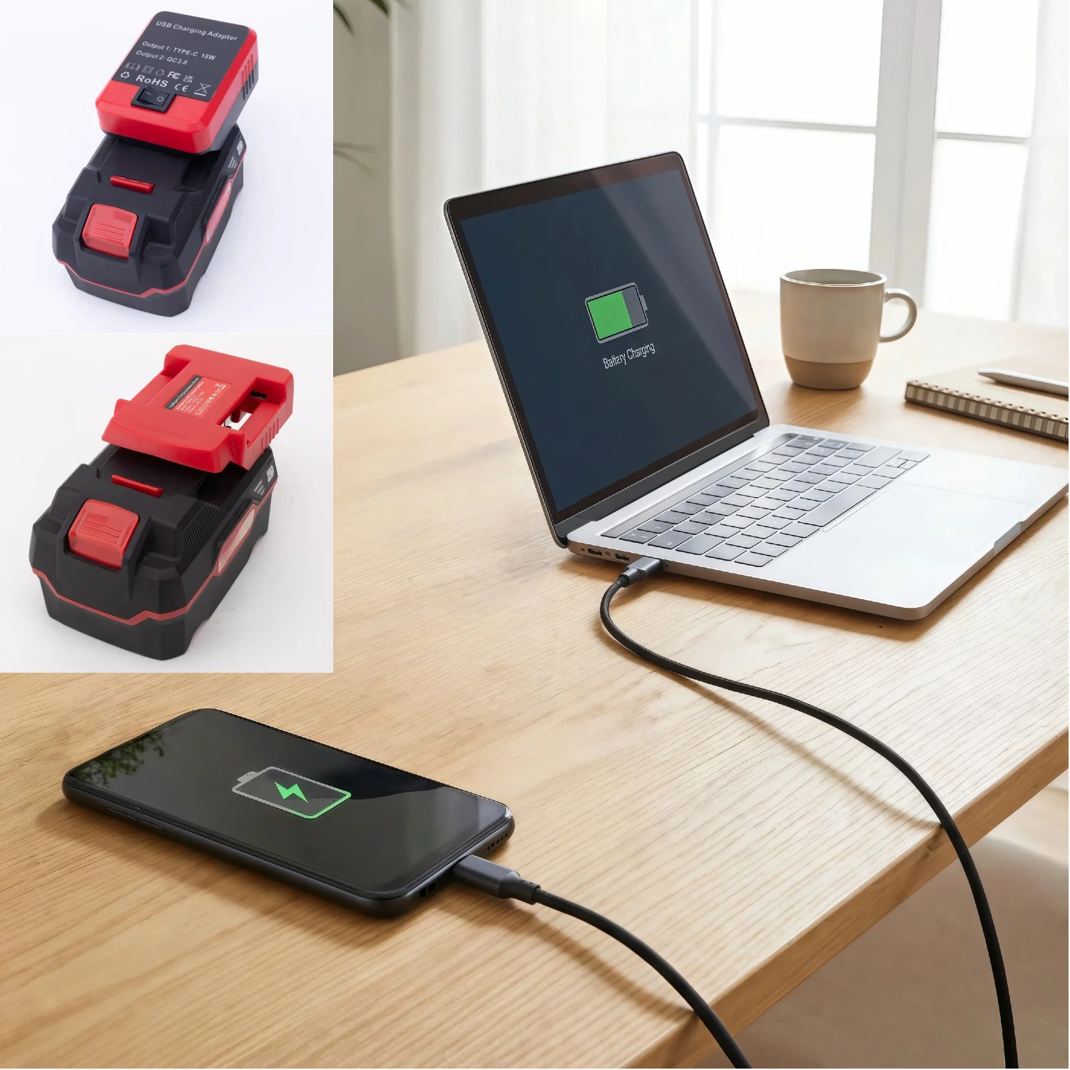 Banco de energía móvil portátil para batería de litio Lidl Parkside X20V Team con soporte de salida USB tipo C carga rápida (sin batería)